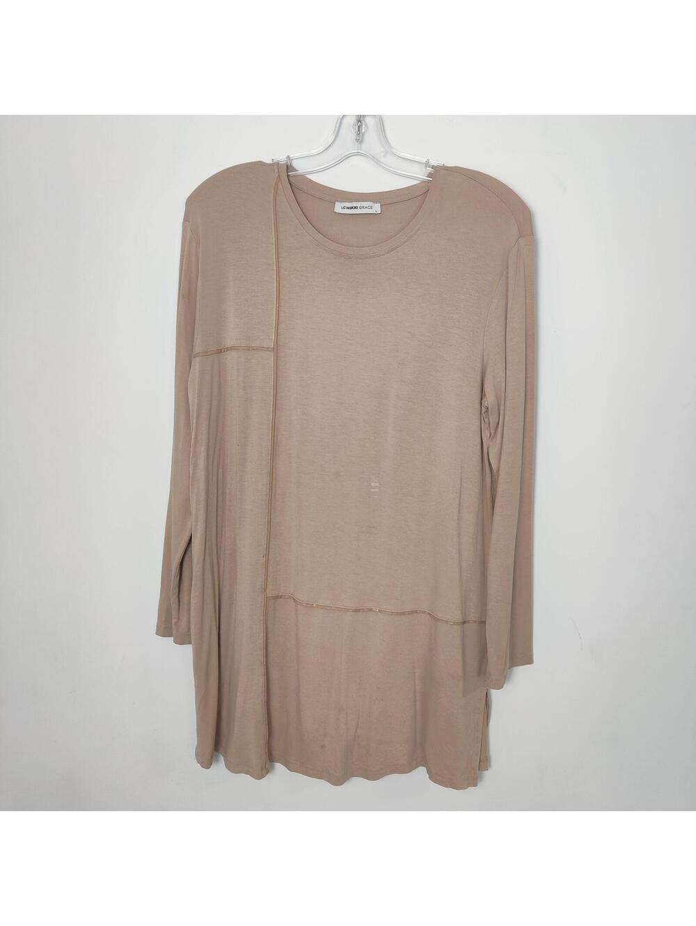 LC Waikiki Grace Beige Long Sleeve Tunic Top Dress Size Large